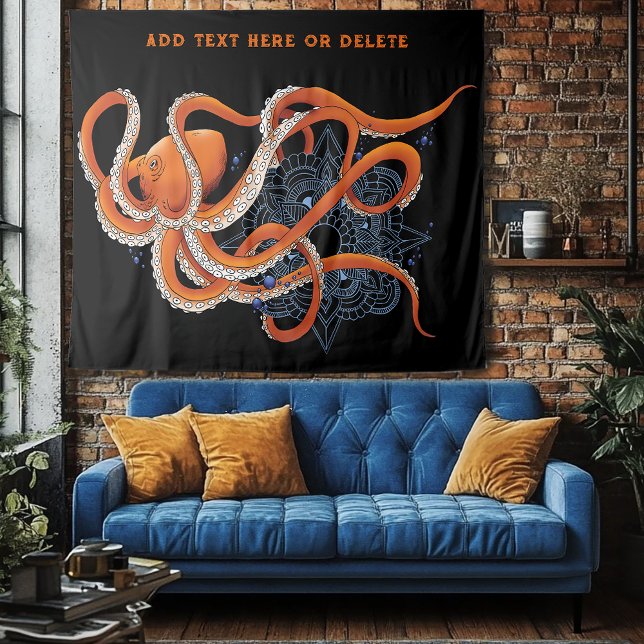 Bold Orange Mesmerizing Octopus Mandala  Tapestry (Creator Uploaded)