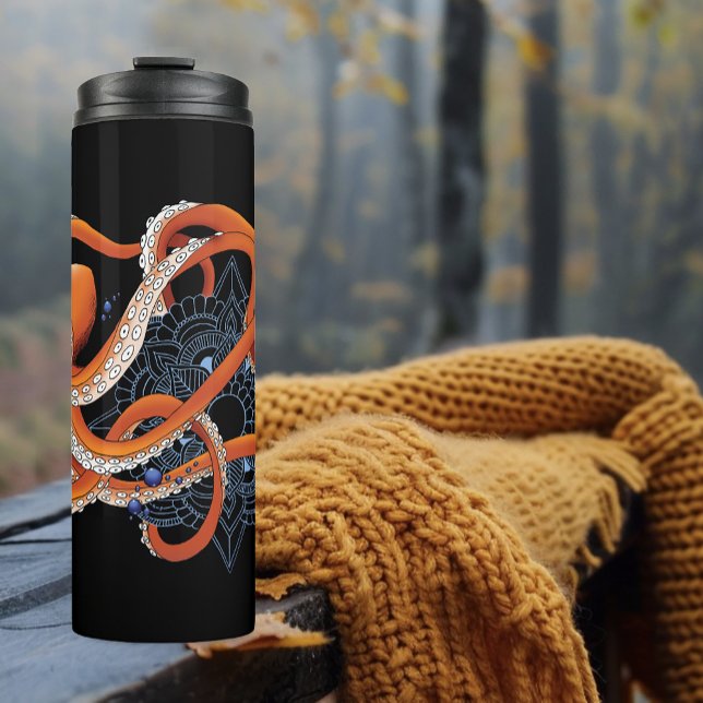 Bold Orange Mesmerizing Octopus Mandala  Thermal Tumbler (Creator Uploaded)