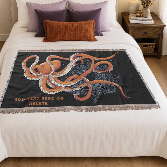 Bold Orange Mesmerizing Octopus Mandala  Throw Blanket (Creator Uploaded)