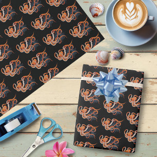 Bold Orange Mesmerizing Octopus Mandala  Wrapping Paper