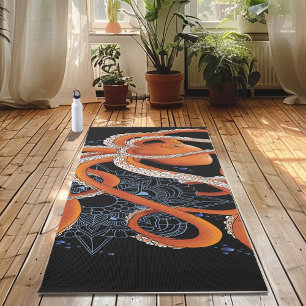 Bold Orange Mesmerizing Octopus Mandala Yoga Mat