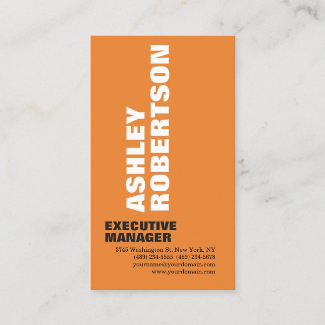 Bold Orange Modern Professional Minimalist Elegant Business Card (Front)