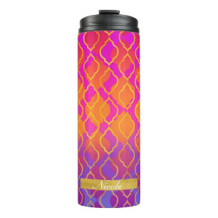 Bold Orange Pink Gold Fuchsia Modern Chic Pattern Thermal Tumbler
