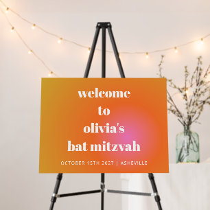 Bold Orange Pink Gradient Bat Mitzvah Welcome Sign