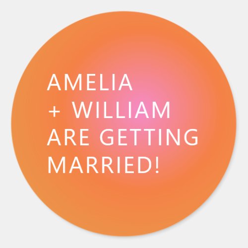 Bold Orange Pink Gradient Unique Bright Wedding  Classic Round Sticker