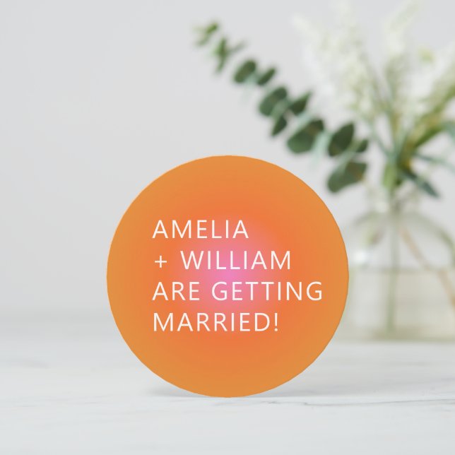 Bold Orange Pink Gradient Unique Round Wedding Invitation (Standing Front)