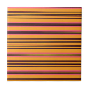 Bold Orange Pink Horizontal Stripe Pattern Ceramic Tile