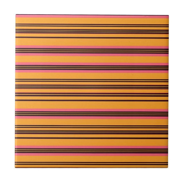 Bold Orange Pink Horizontal Stripe Pattern Ceramic Tile (Front)