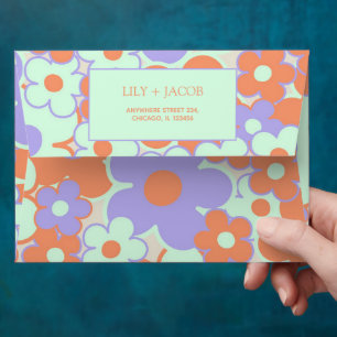 Bold Orange & Purple Whimsical Floral Engagement Envelope
