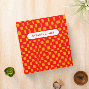 Bold Orange Red Checkered Checkerboard Pattern  3 Ring Binder