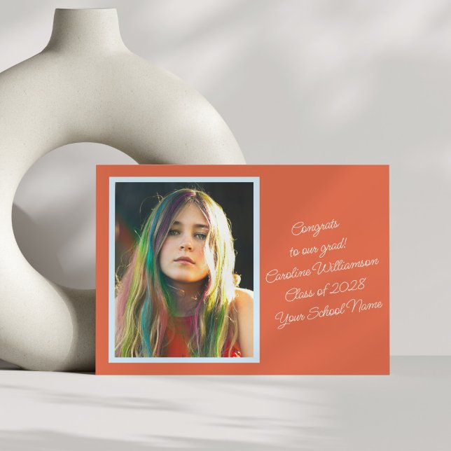 Bold Orange Retro Script Vibrant Photo Graduation  Announcement (Creator Uploaded)