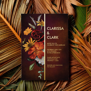 Bold Orange Rust Fall Floral Modern Wedding  Foil Invitation