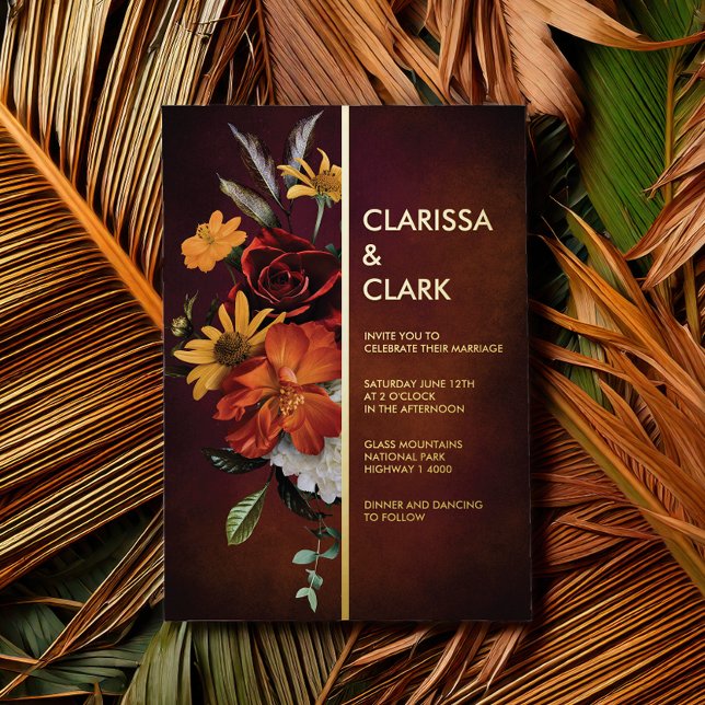 Bold Orange Rust Fall Floral Modern Wedding  Foil Invitation (Creator Uploaded)