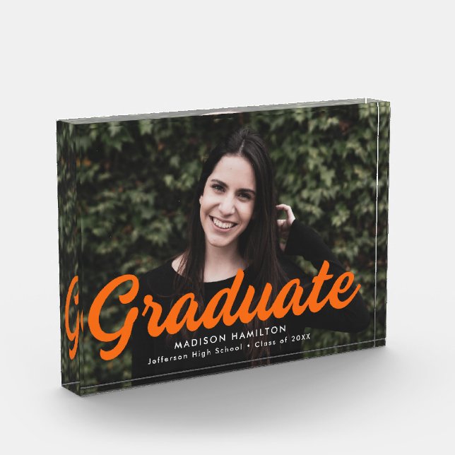 Bold Orange Script Graduation Photo Block (Left)