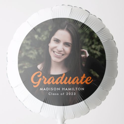 Bold Orange Script Personalized Photo Graduation Balloon