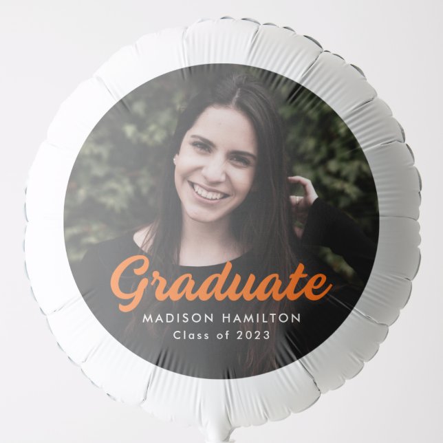 Bold Orange Script Personalized Photo Graduation Balloon (Front)