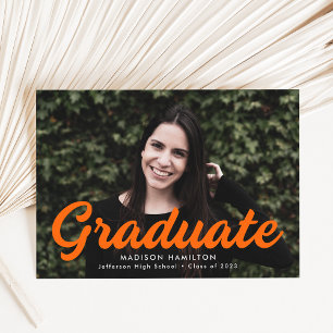 Bold Orange Script Photo Graduation Announcement