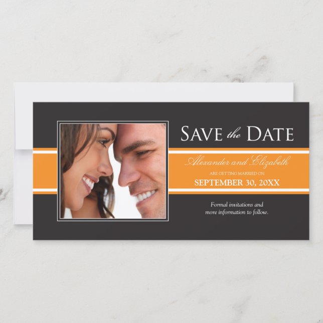 Bold Orange Stripe Save the Date Announcement (Front)