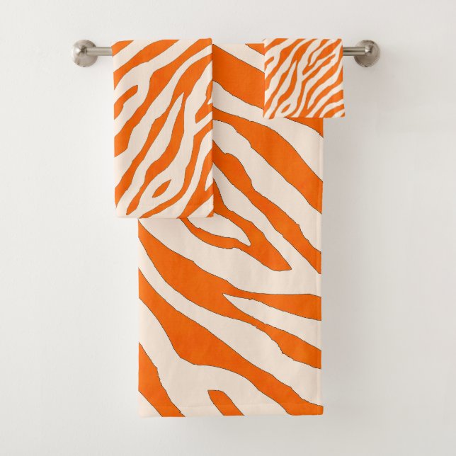 Bold Orange Tiger Stripe Pattern Bath Towel Set (Insitu)