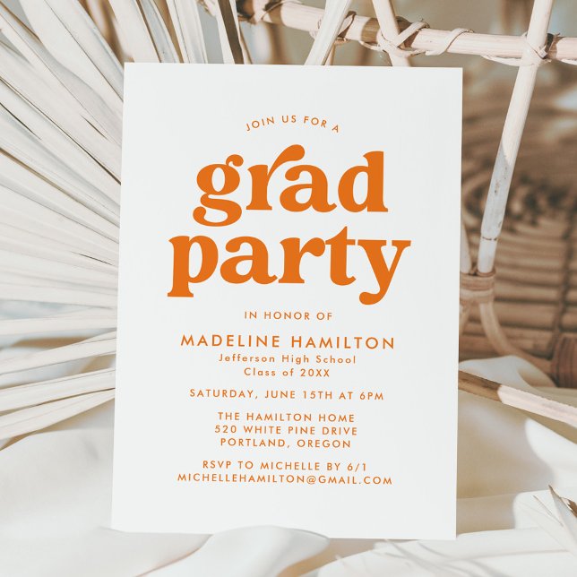 Bold Orange Typography Graduation Party Invitation (Creator Uploaded)