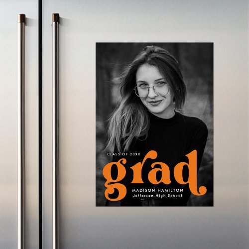 Bold Orange Typography Photo Graduation Magnetic Invitation