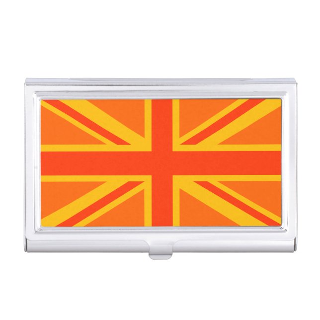 Bold Orange Union Jack British Flag Swag Business Card Case (Front)