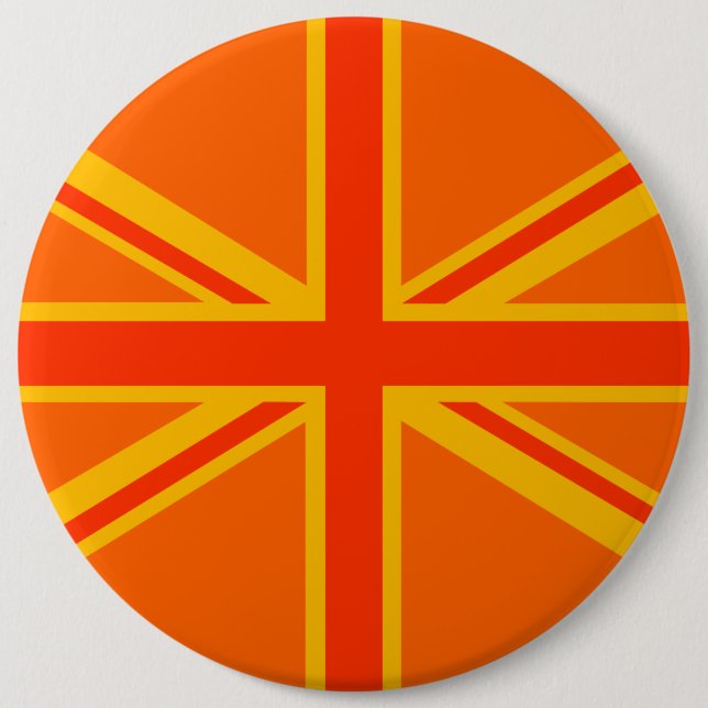 Bold Orange Union Jack British Flag Swag Pinback Button (Front)