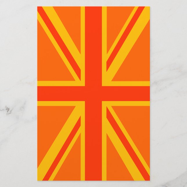Bold Orange Union Jack British Flag Swag Stationery (Front)