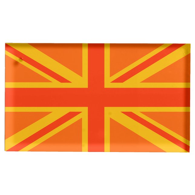 Bold Orange Union Jack British Flag Swag Table Card Holder (Front)