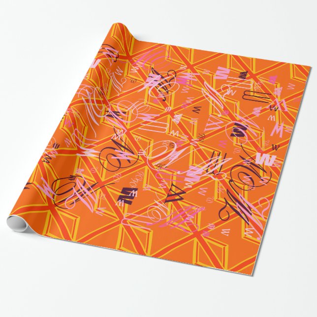 Bold Orange Union Jack British Flag Swag Wrapping Paper (Unrolled)