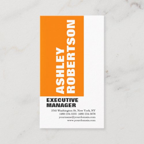 Bold Orange White Modern Professional Minimalist Business Card