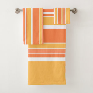 Bold Orange Yellow Stripes Bath Towel Set