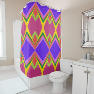 Bold Orchid & Gold Abstract Retro Geometric Art Shower Curtain