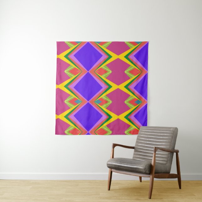 Bold Orchid & Gold Abstract Retro Geometric Art Tapestry (In Situ (Horizontal))