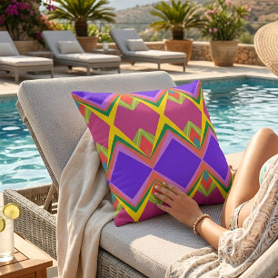 Bold Orchid & Gold Abstract Retro Geometric Art Throw Pillow