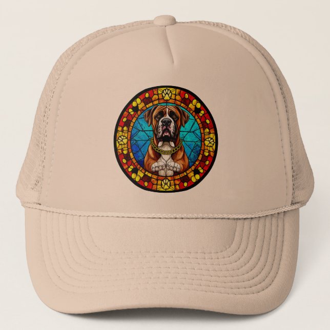 Bold Ornate Dog Art Abstract Geometric Pet Design Trucker Hat (Front)