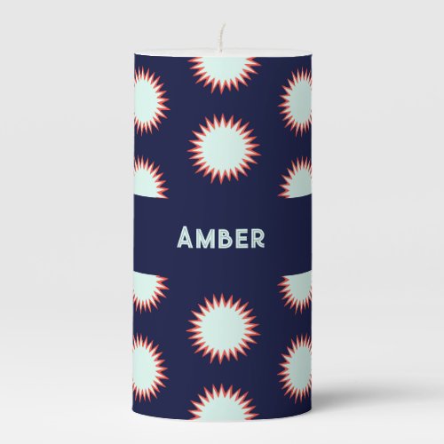 Bold Outlined Blue and Orange Flash Pattern Pillar Candle