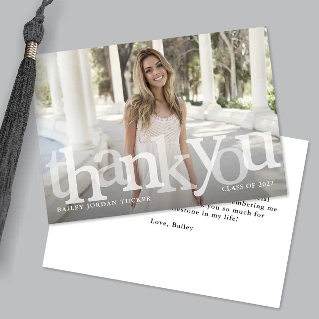 Bold Overlay Graduation Class Year Thank You Card | Zazzle