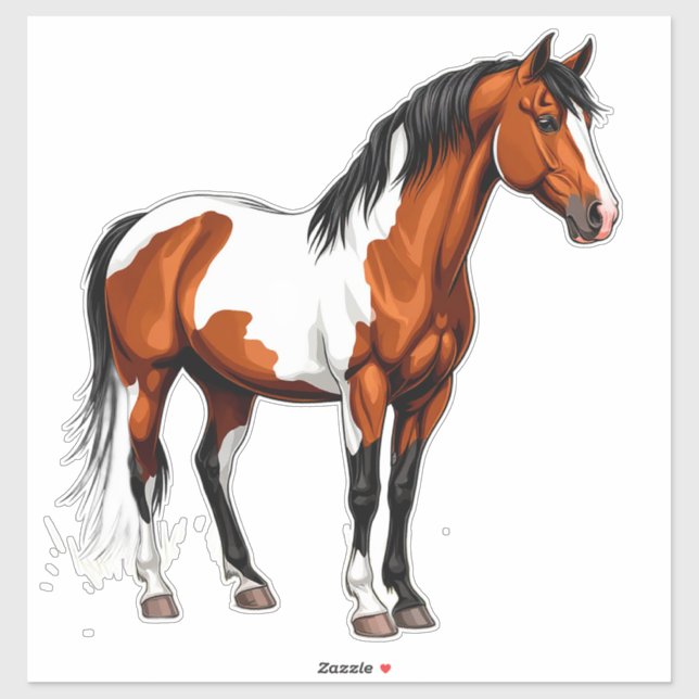 Bold Paint Horse Standing In Grassy Field Sticker (Sheet)