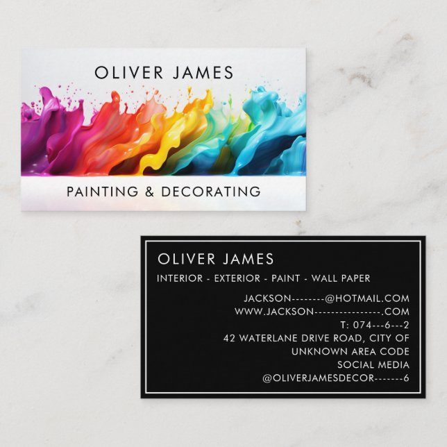 Bold paint splash painter decorator artist business card (Front/Back)