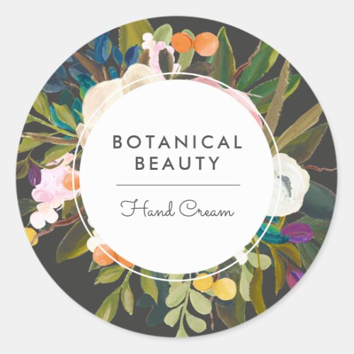Bold Painted Floral  Black  Product Business Classic Round Sticker