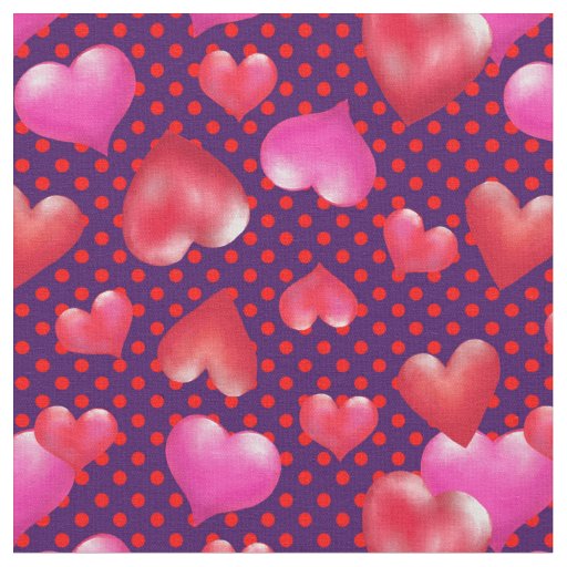 Bold Painted Hearts on Dotted Purple | Valentine Fabric