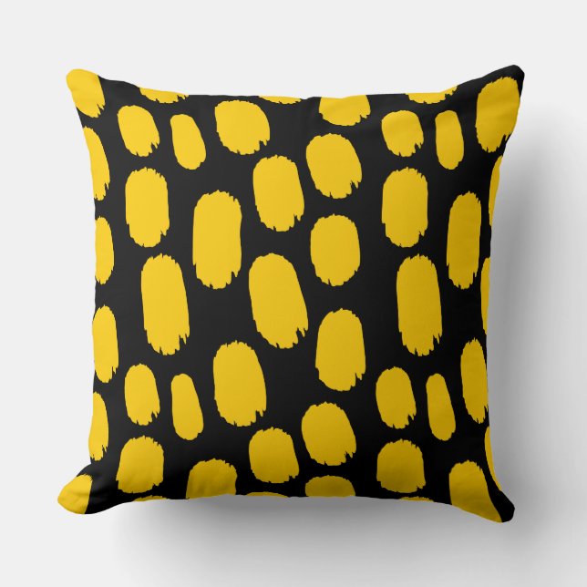 Bold Painted Spots - Amber on Black Throw Pillow (Front)