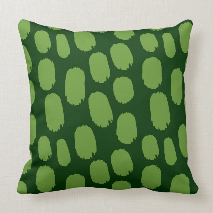 Bold Painted Spots Avocado Green on Dark Green Throw Pillow