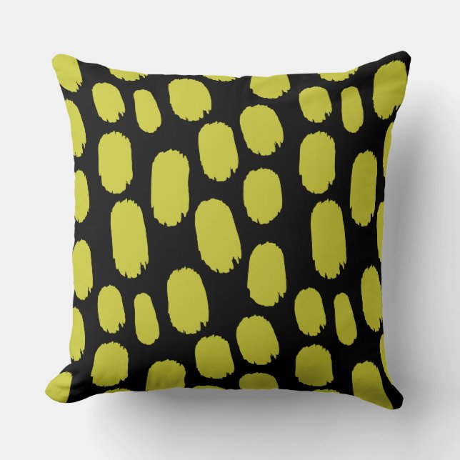 Bold Painted Spots - Banana on Black Throw Pillow (Front)