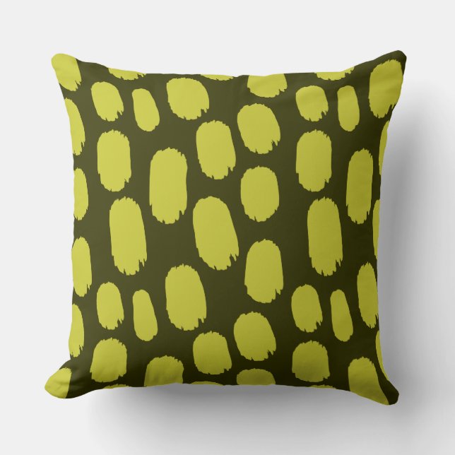 Bold Painted Spots - Banana on Dark Olive Throw Pillow (Front)