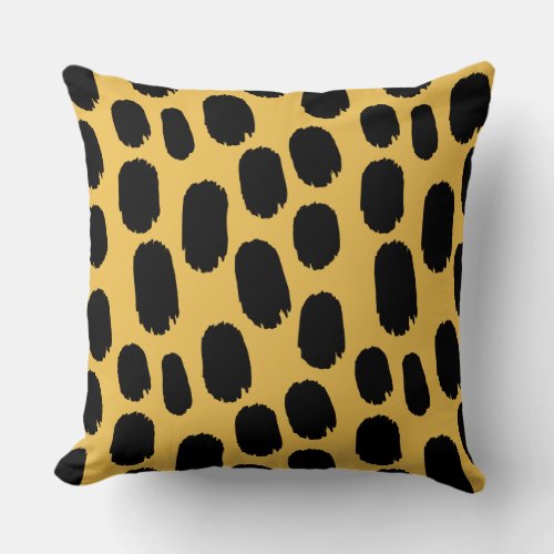 Bold Painted Spots _ Black on Amber efc050 Throw Pillow