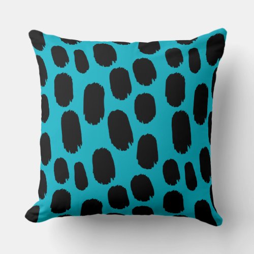 Bold Painted Spots _ Black on Aqua Blue 00b2ca Throw Pillow