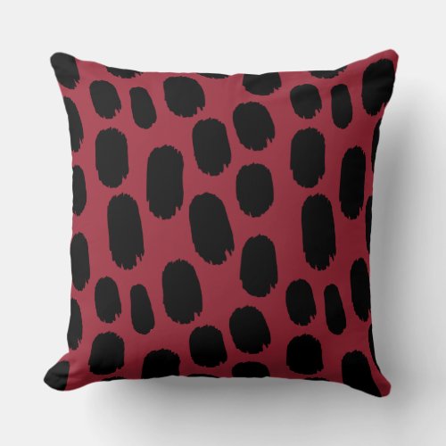 Bold Painted Spots _ Black on Deep Red 9b2335 Throw Pillow