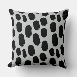 Bold Painted Spots - Black on Gray c6cbcc Throw Pillow